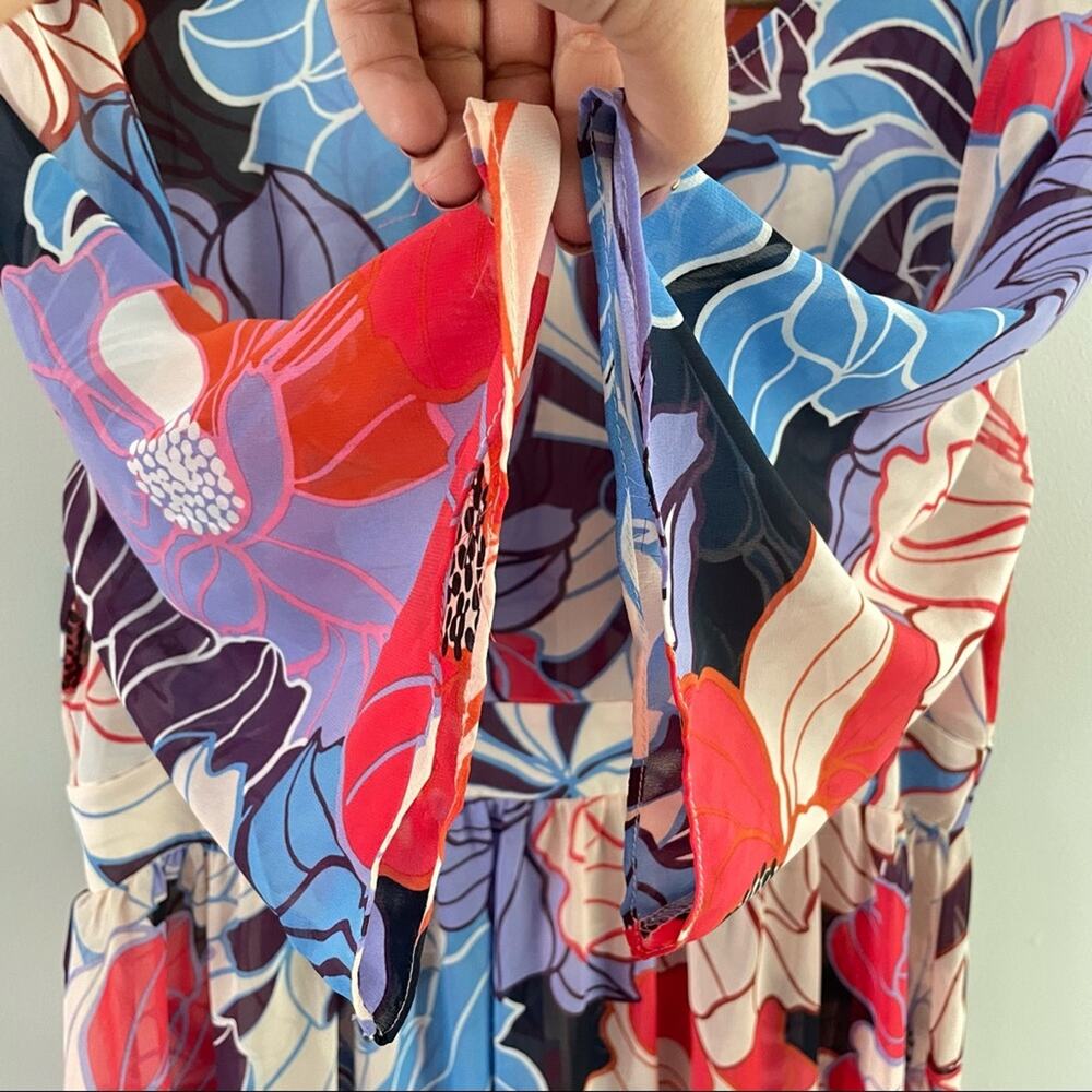 Molly Bracken | Bright and Splashy Maxi Dress 70s Retro Sheer Slip Floral Medium - Picture 6 of 7